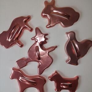 VTG Copper tone aluminum Cookie Cutters 6 witch, lion. bunny MORE